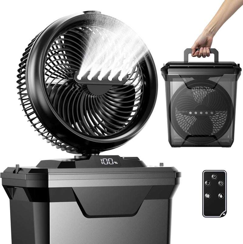 Koonie 10 Inch Camping Misting Fan 11L Tank, 20000mAh Cooling Battery Floor Fan with Remote, 4 Timers, 4 Speeds, 3 Mist Modes, 45°/90° Oscillation, 10° Tilt, Portable for Outdoors Patios, Travel - Image 1